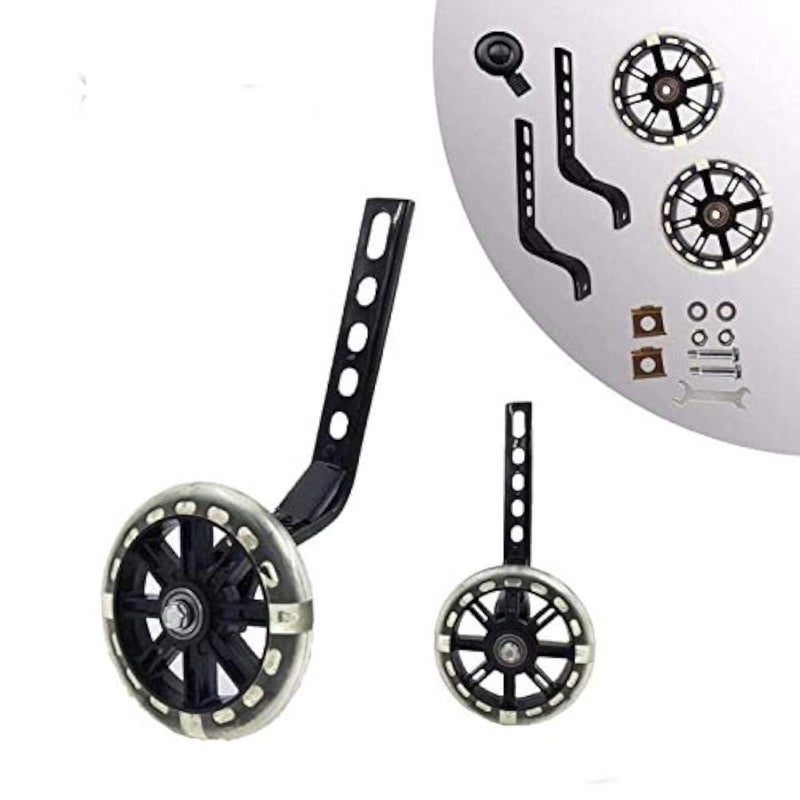 HUWAY training wheels flash mute wheel bicycle stabiliser mounted Kit compatible for bikes of 12 14 16 18 20 Inchï¼Œ 1 Pair (Black) - Image 1